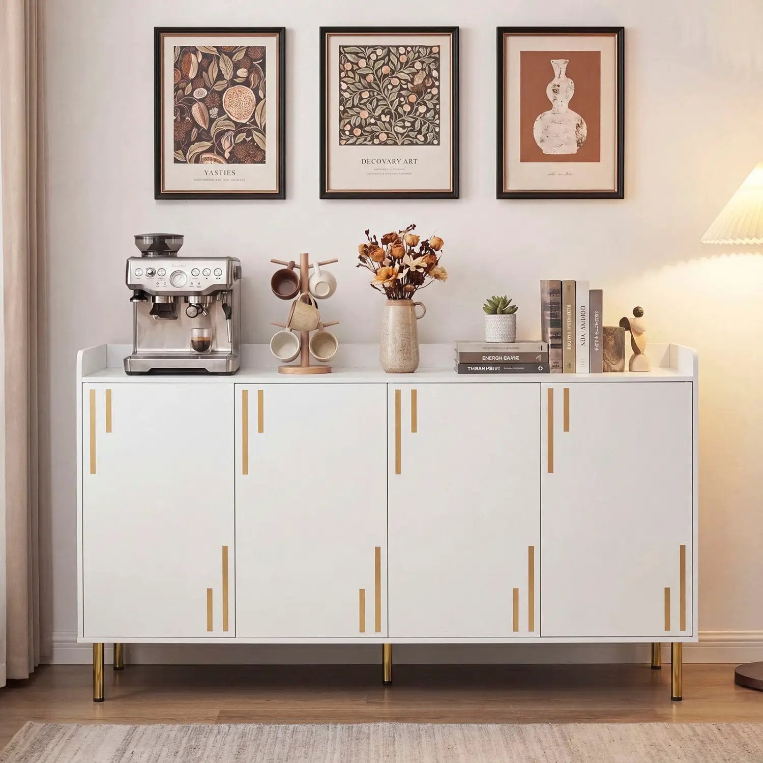 55" Buffet Cabinet with 4 Doors and Metal Legs by DirectDeals