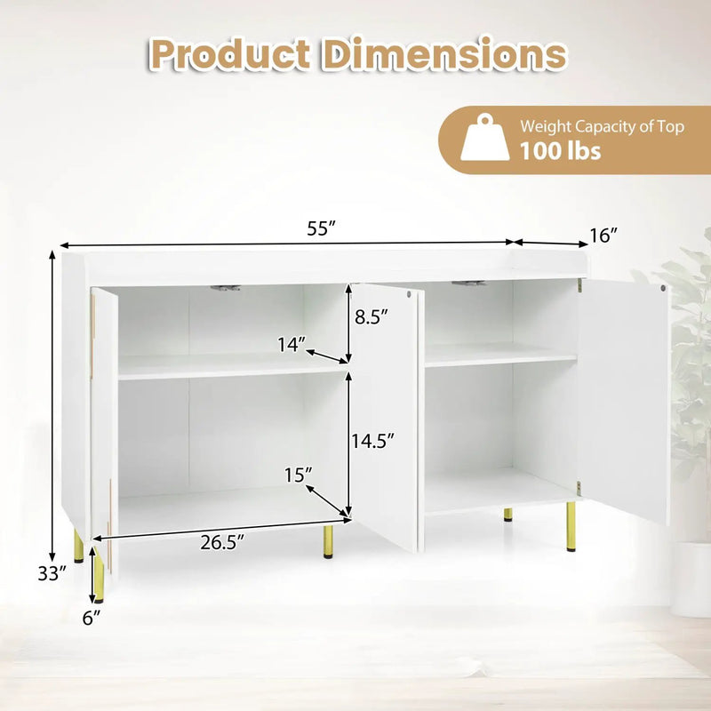 55" Buffet Cabinet with 4 Doors and Metal Legs by DirectDeals