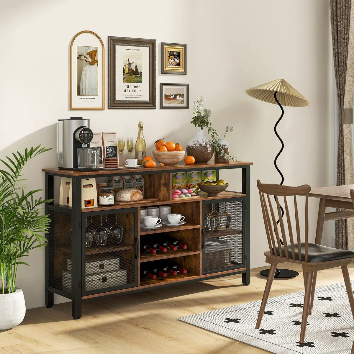 55-Inch Buffet Sideboard with 8-Bottle Wine Racks and Wine Glass Holders, photo 2 of 9