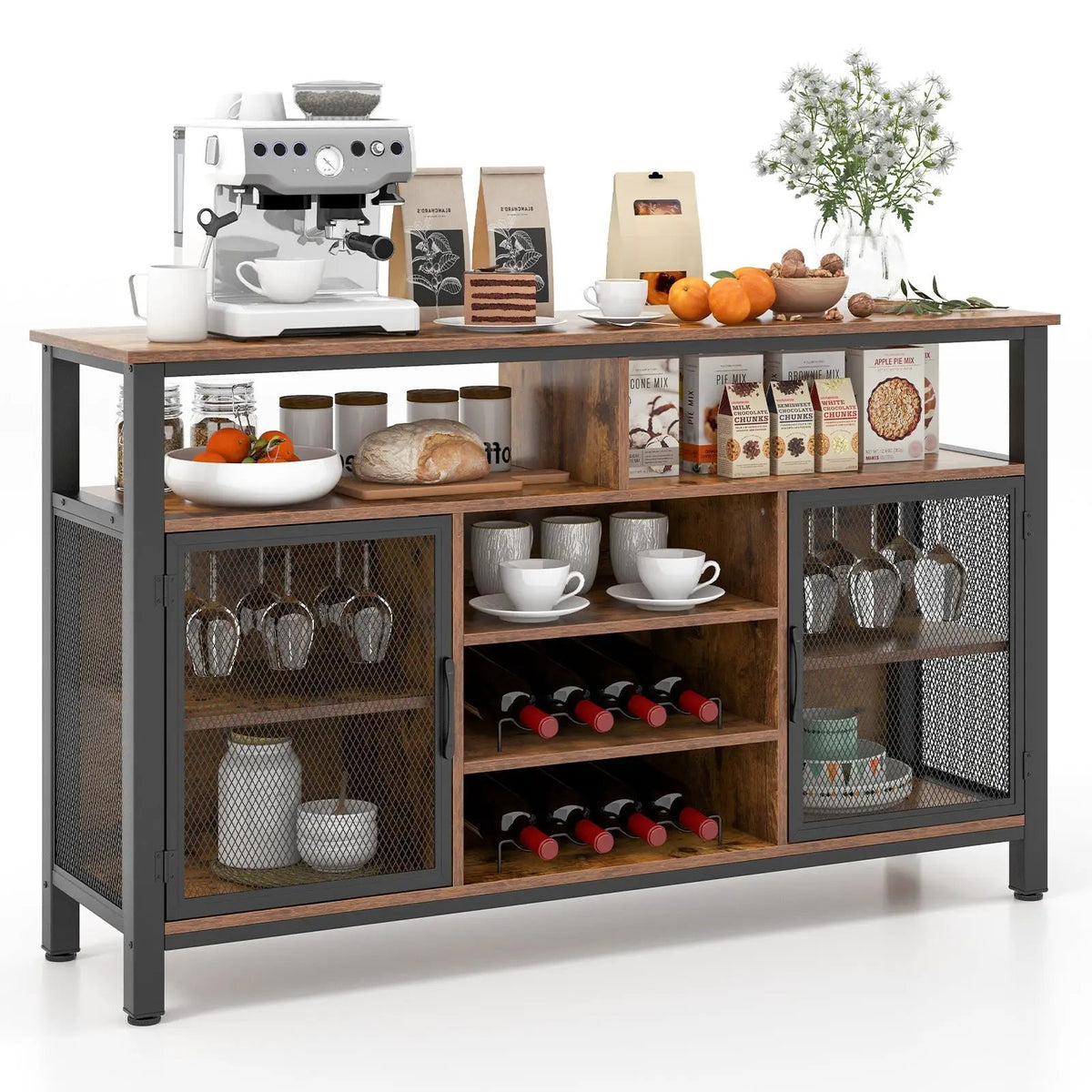 55-Inch Buffet Sideboard with 8-Bottle Wine Racks and Wine Glass Holders, photo 3 of 9