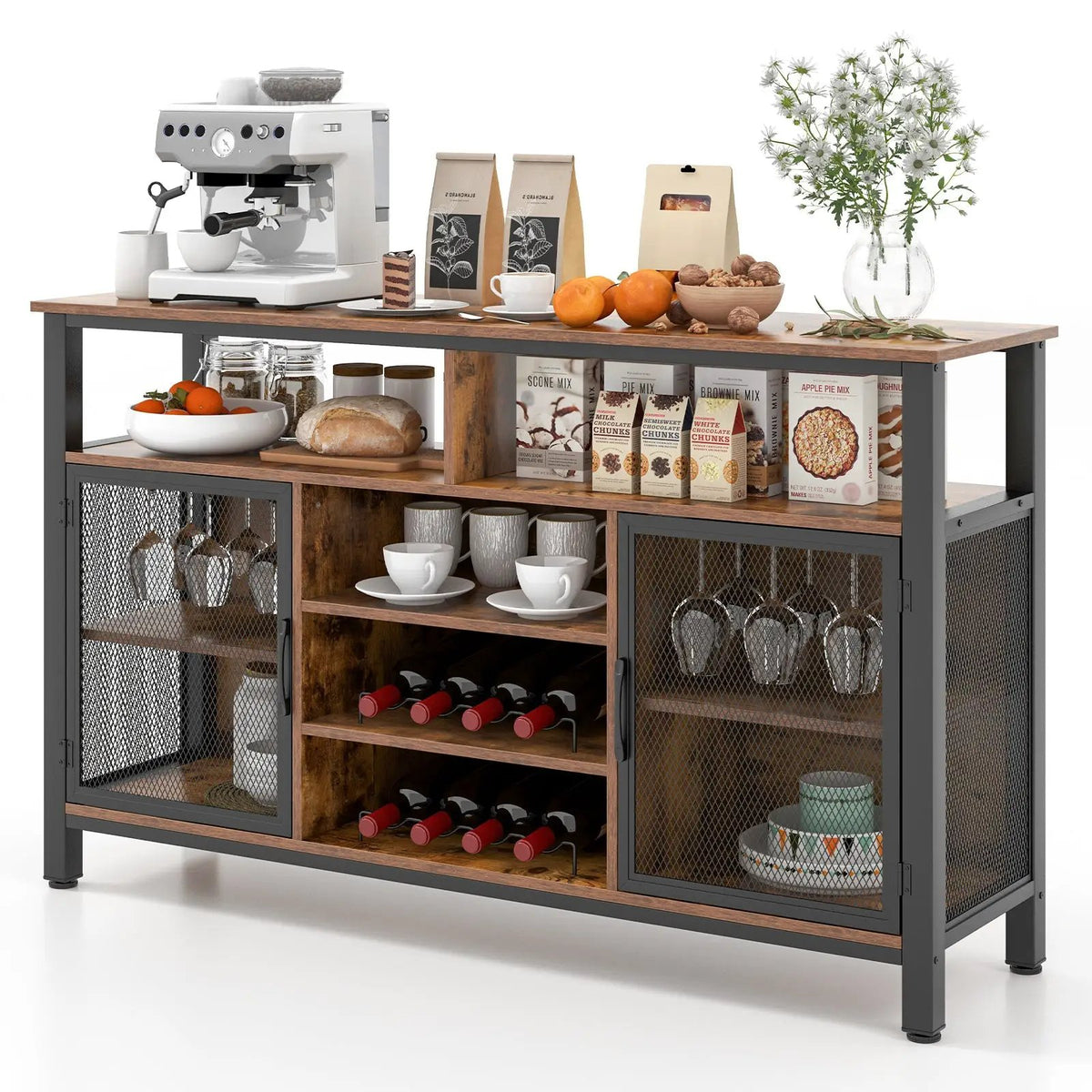 55-Inch Buffet Sideboard with 8-Bottle Wine Racks and Wine Glass Holders, photo 4 of 9