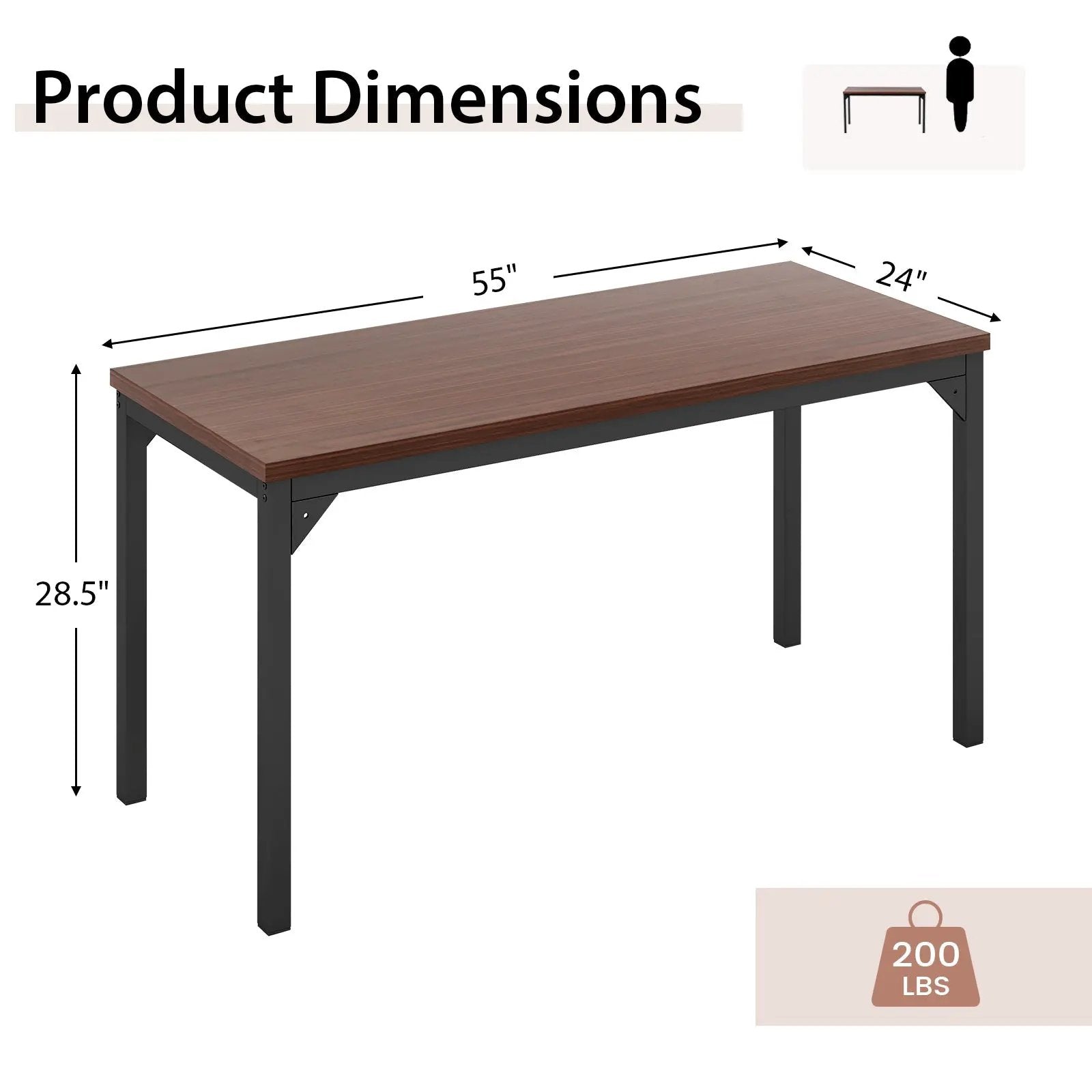 55 Inch Conference Table with Heavy-duty Metal Frame-Brown by DirectDeals