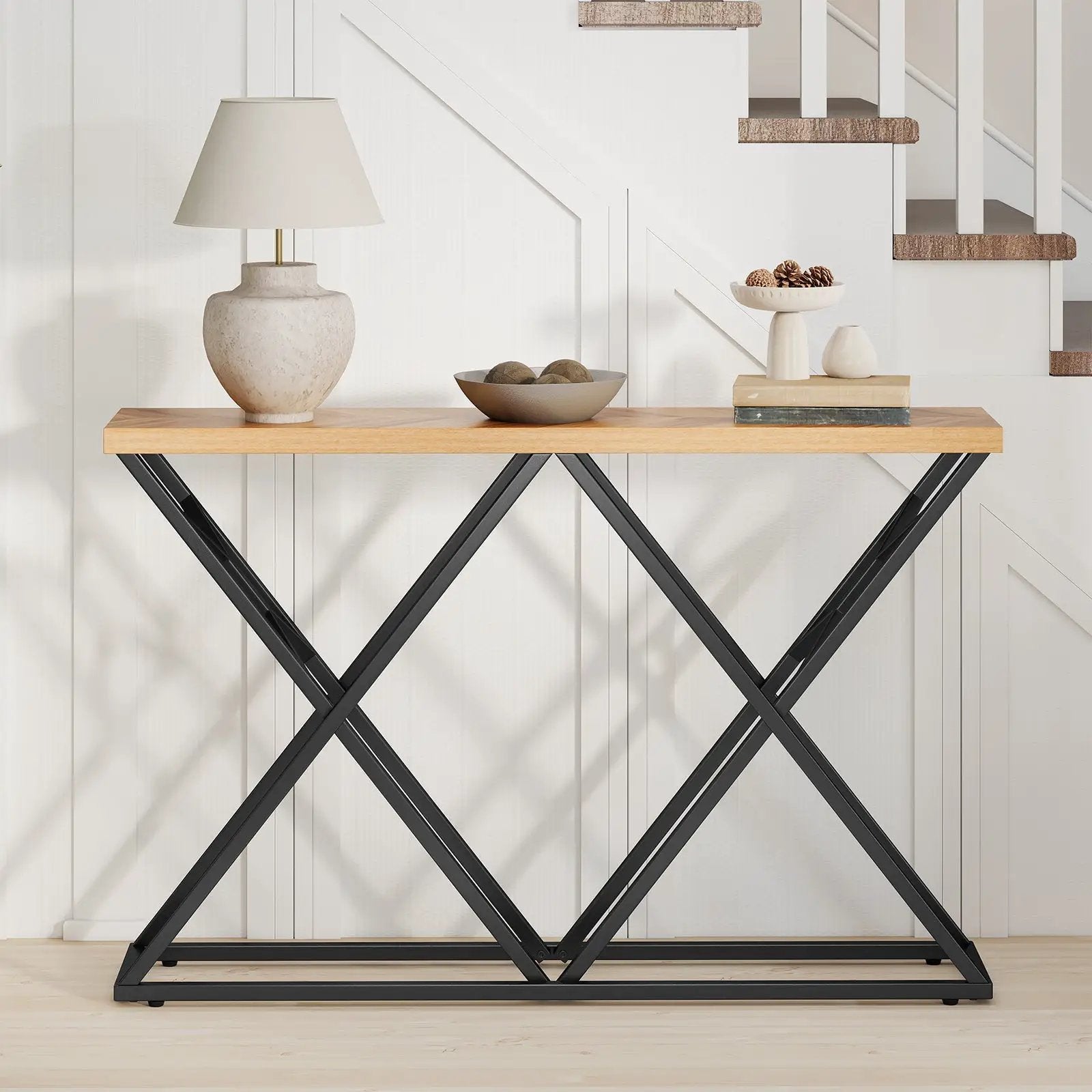 55 Inch Console Table with Solid Metal Frame and Storage-Wood by DirectDeals