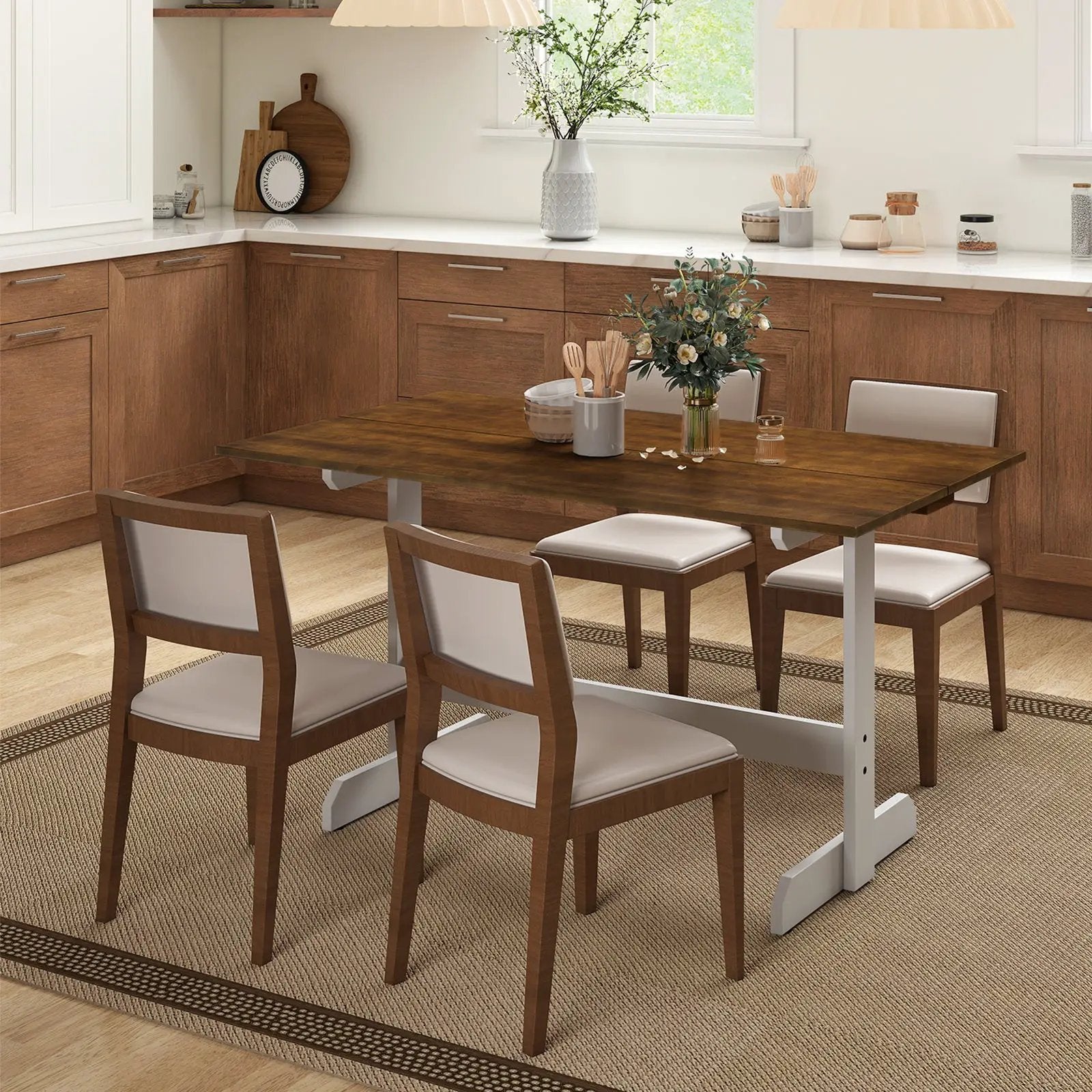 55 Inch Dining Table for 4-6 People Rectangular Kitchen Table with Solid Wood Trestle Base-Walnut by DirectDeals