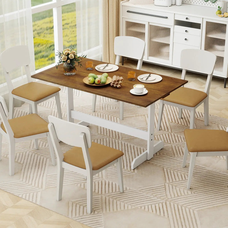 55 Inch Dining Table for 4-6 People Rectangular Kitchen Table with Solid Wood Trestle Base-Walnut by DirectDeals