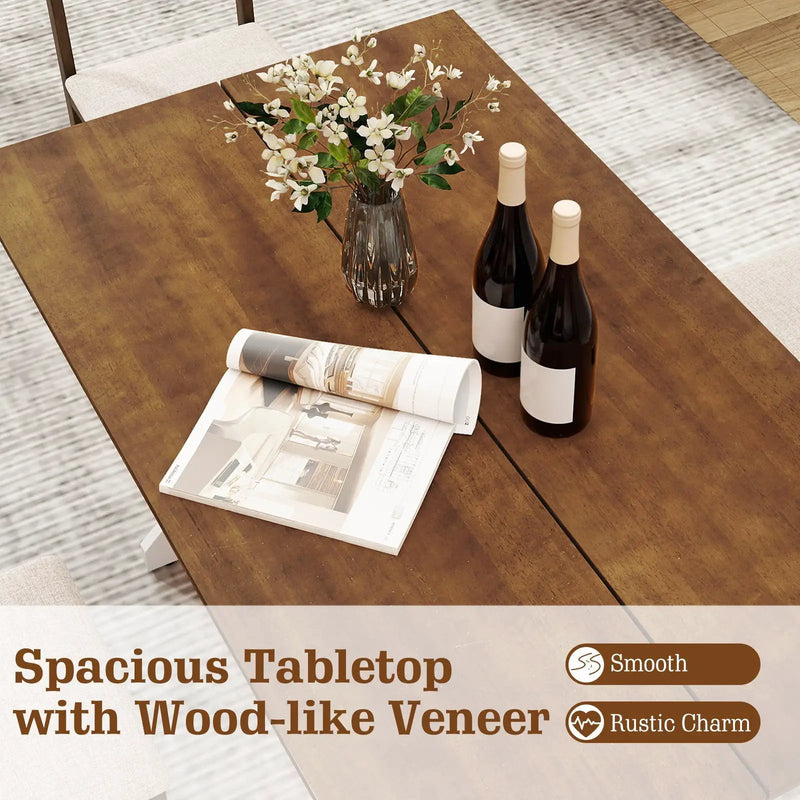 55 Inch Dining Table for 4-6 People Rectangular Kitchen Table with Solid Wood Trestle Base-Walnut by DirectDeals
