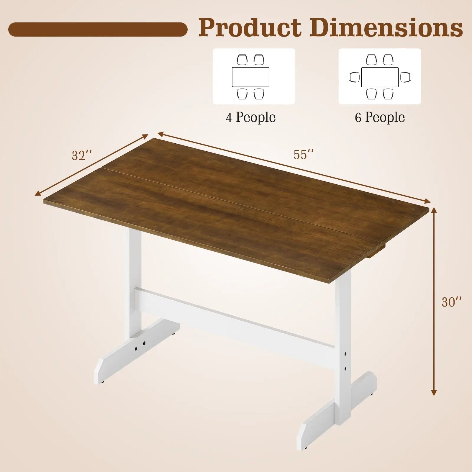 55 Inch Dining Table for 4-6 People Rectangular Kitchen Table with Solid Wood Trestle Base-Walnut by DirectDeals