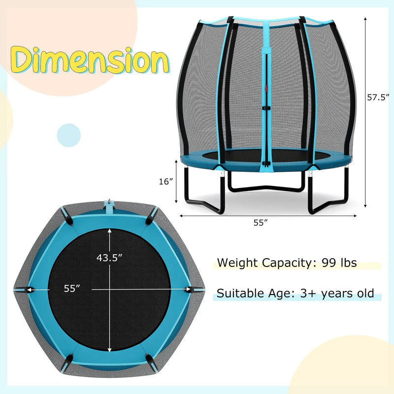 55 Inch Trampoline for Kids Toddler Mini Trampoline with Safety Enclosure Net-Blue by DirectDeals