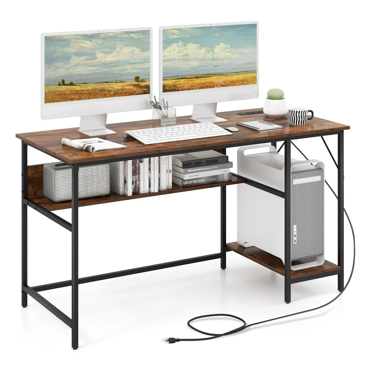 55 Inch Computer Desk with 4 Power Outlets and CPU Stand, photo 10 of 16