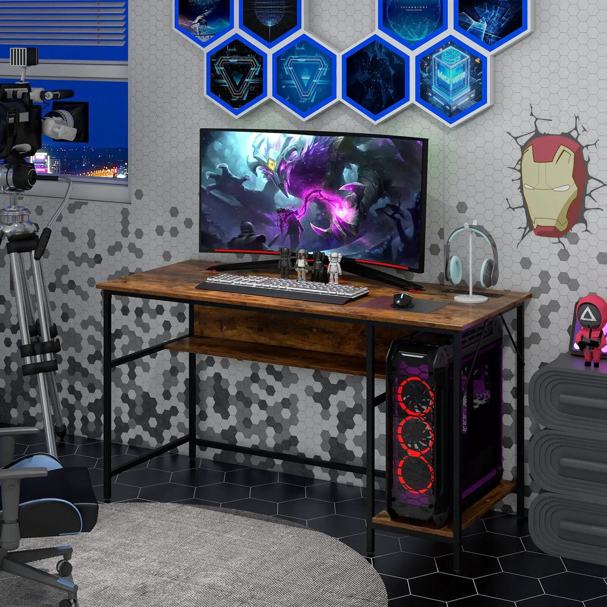 55 Inch Computer Desk with 4 Power Outlets and CPU Stand, photo 6 of 16