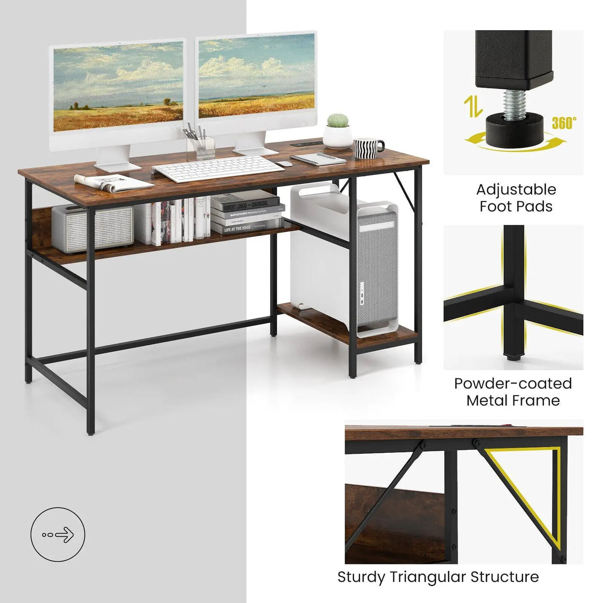 55 Inch Computer Desk with 4 Power Outlets and CPU Stand, photo 4 of 16