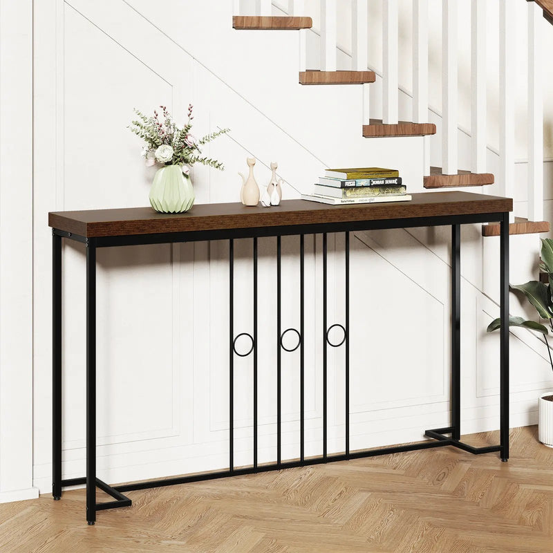 55" Industrial Console Table with H-Shaped Base-Brown by DirectDeals