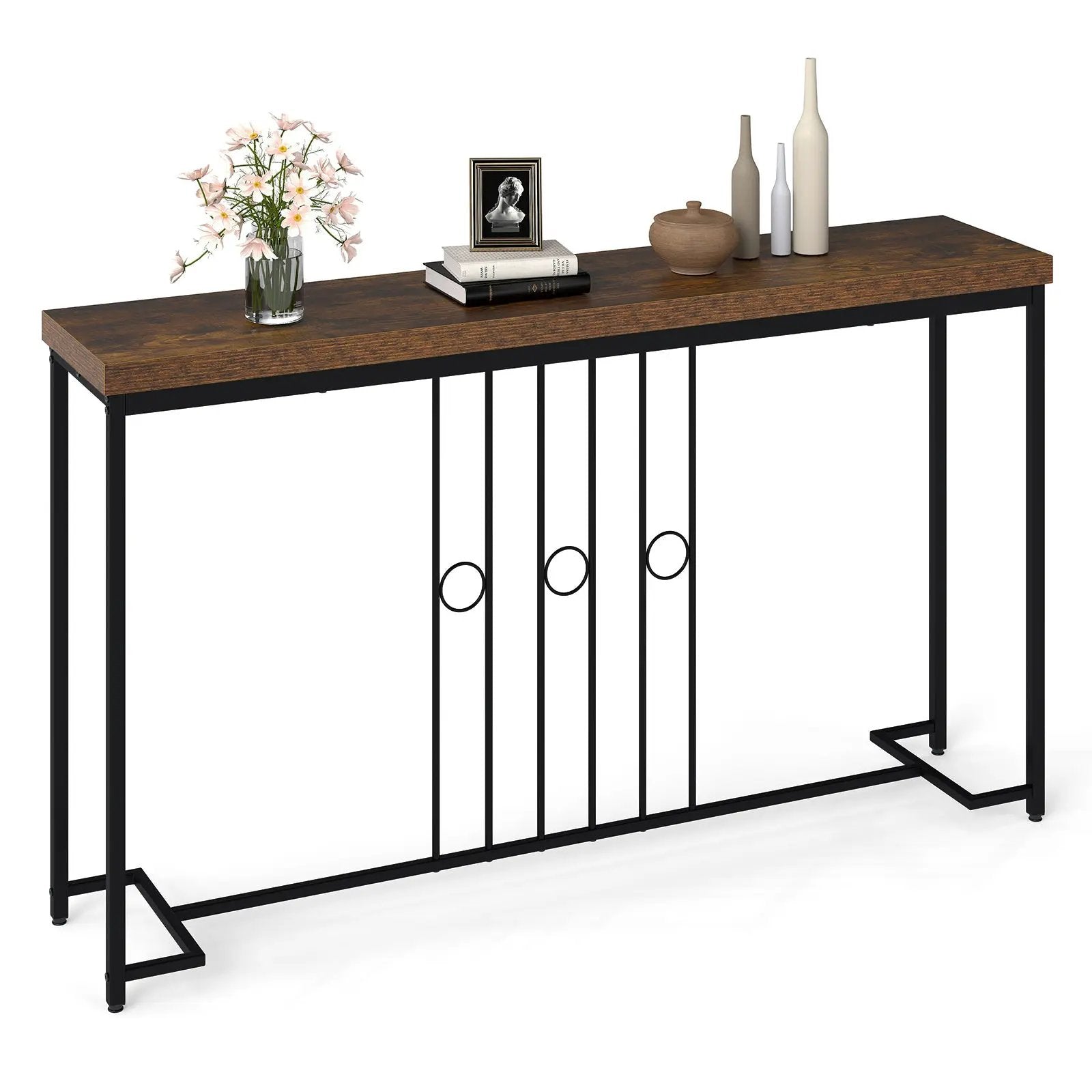 55" Industrial Console Table with H-Shaped Base-Brown by DirectDeals