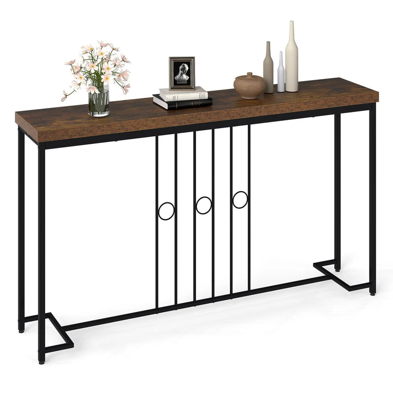 55" Industrial Console Table with H-Shaped Base-Brown by DirectDeals