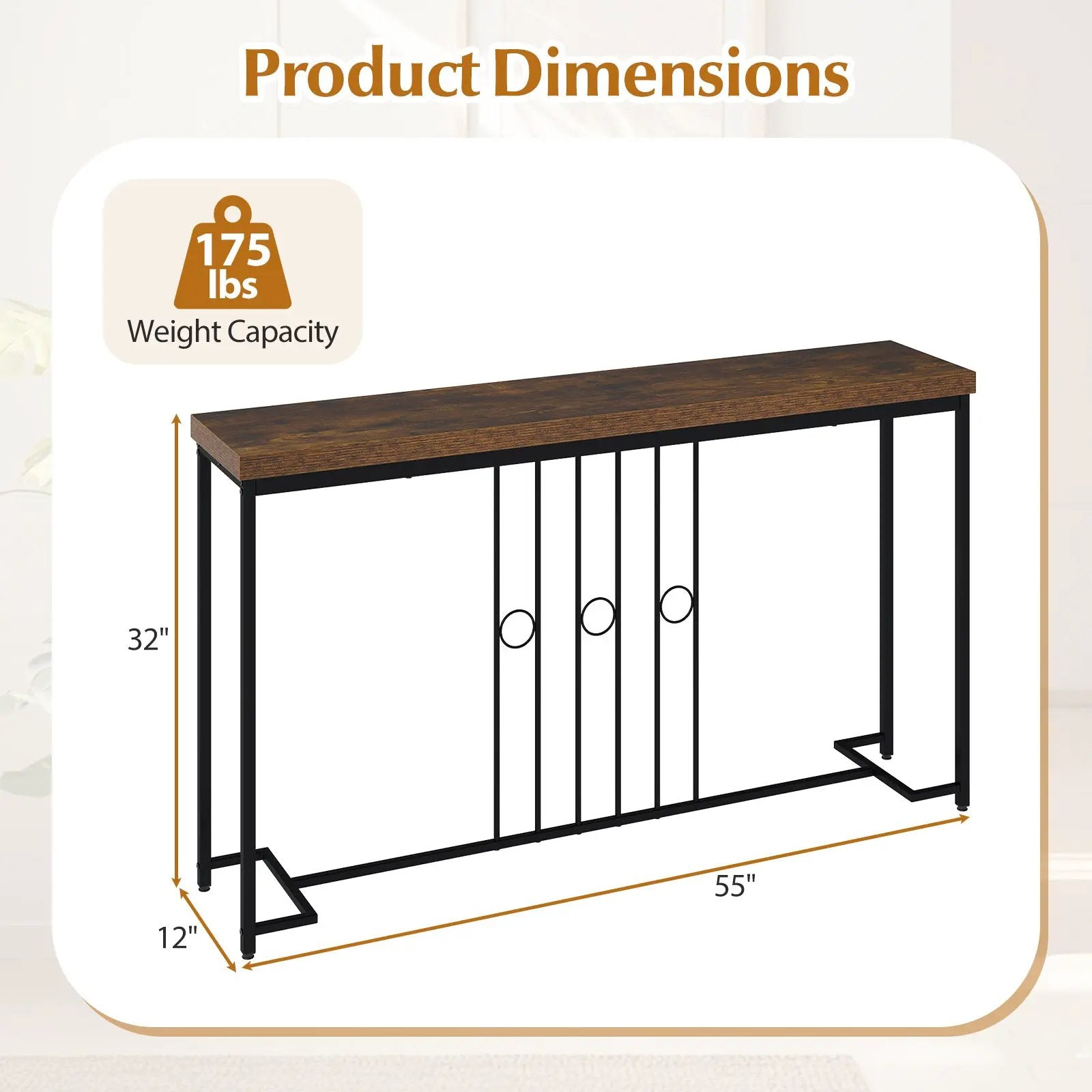 55" Industrial Console Table with H-Shaped Base-Brown by DirectDeals