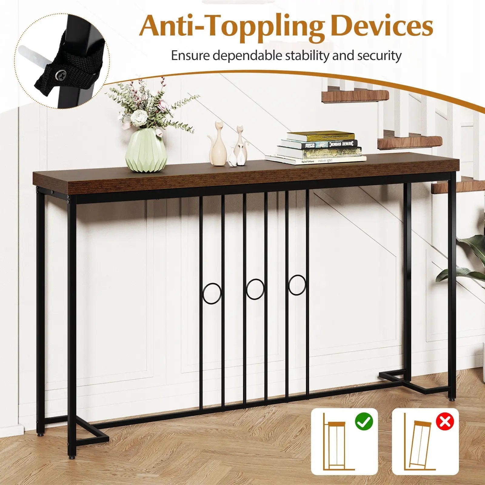 55" Industrial Console Table with H-Shaped Base-Brown by DirectDeals