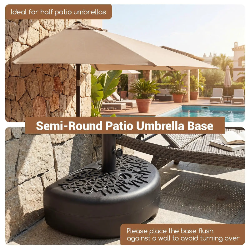 55 LBS Half Round Patio Umbrella Base for Deck Lawn Poolside-Black by DirectDeals