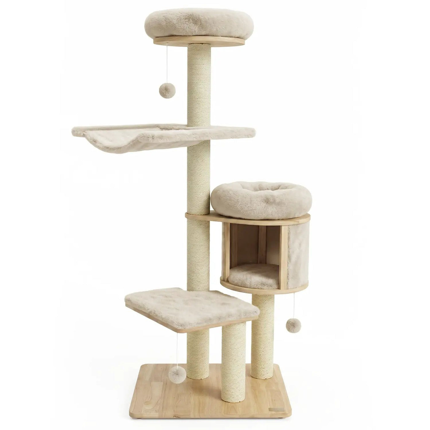 55" Solid Rubber Wood Cat Tree with Condo & Hammock by DirectDeals