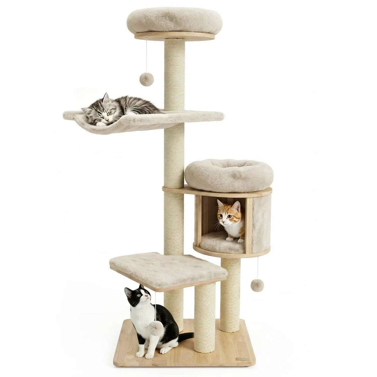 55" Solid Rubber Wood Cat Tree with Condo & Hammock by DirectDeals
