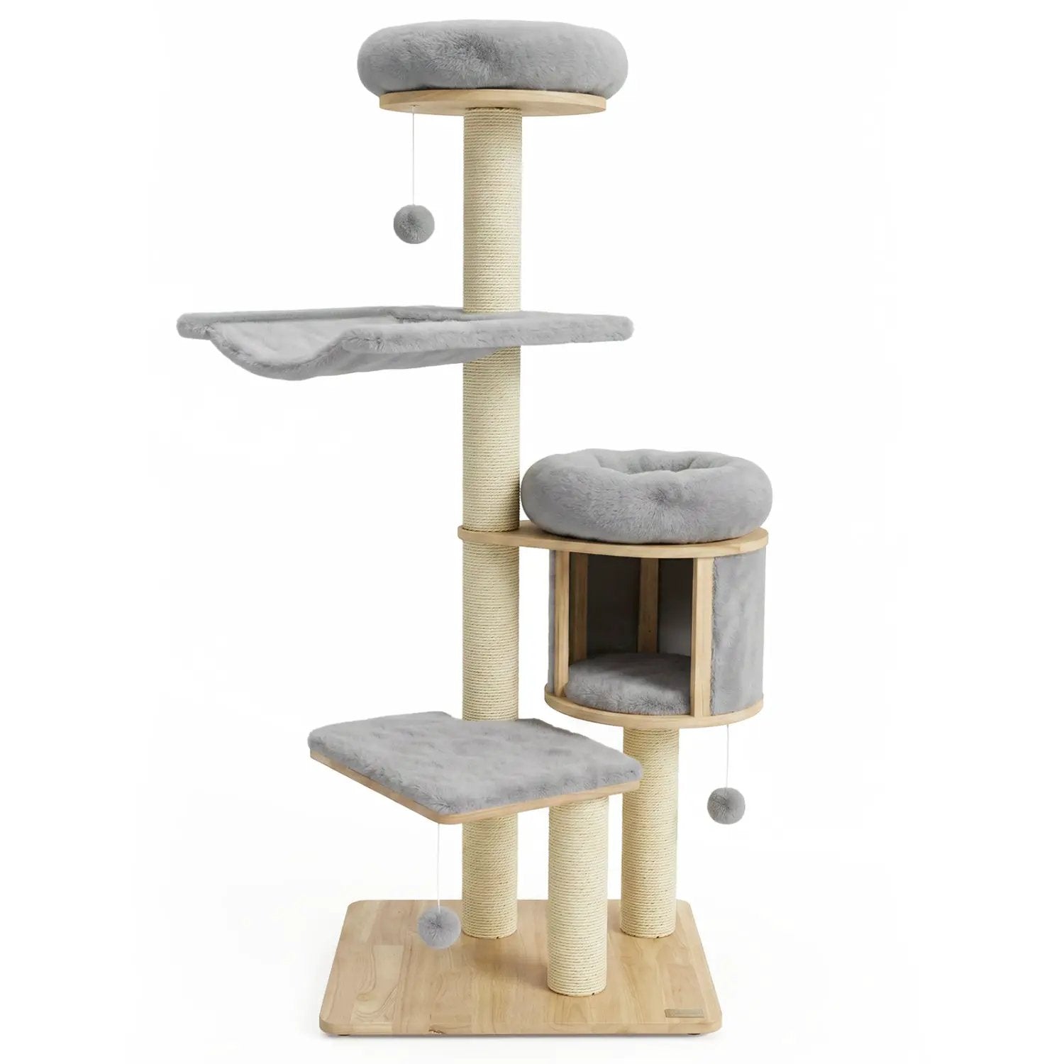 55" Solid Rubber Wood Cat Tree with Condo & Hammock by DirectDeals