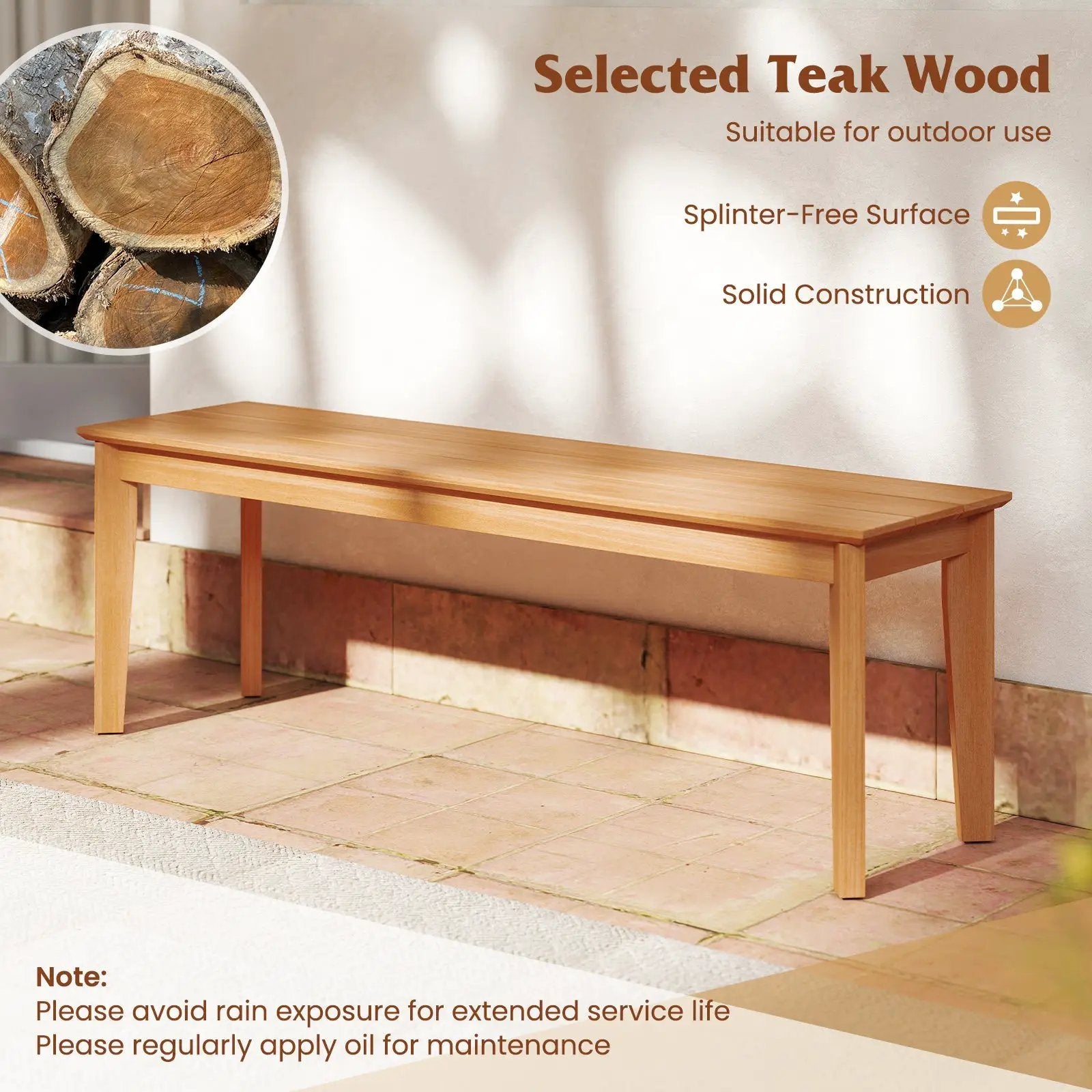 55 Inches Outdoor Teak Wood Bench with 880 LBS Weight Capacity by DirectDeals