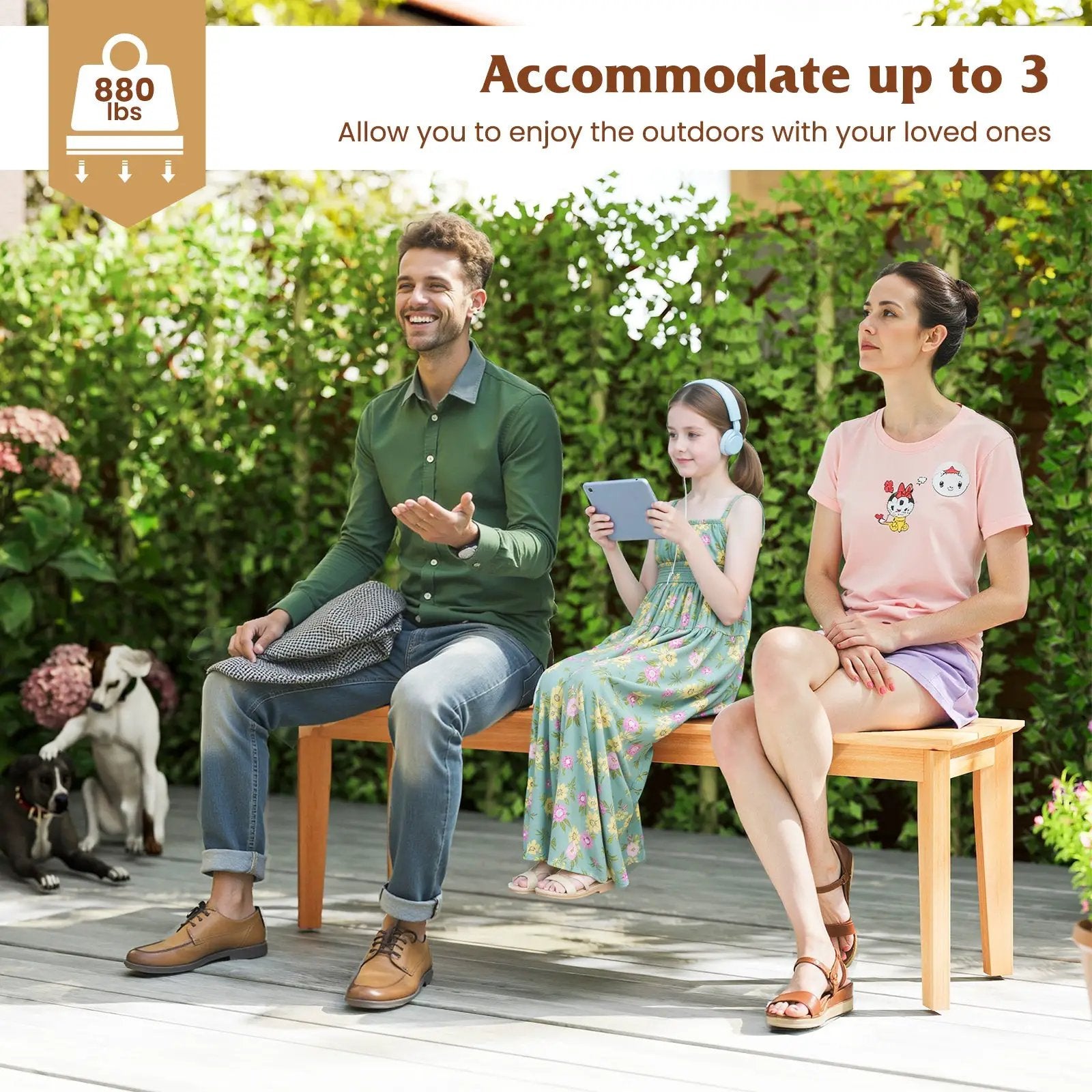 55 Inches Outdoor Teak Wood Bench with 880 LBS Weight Capacity by DirectDeals