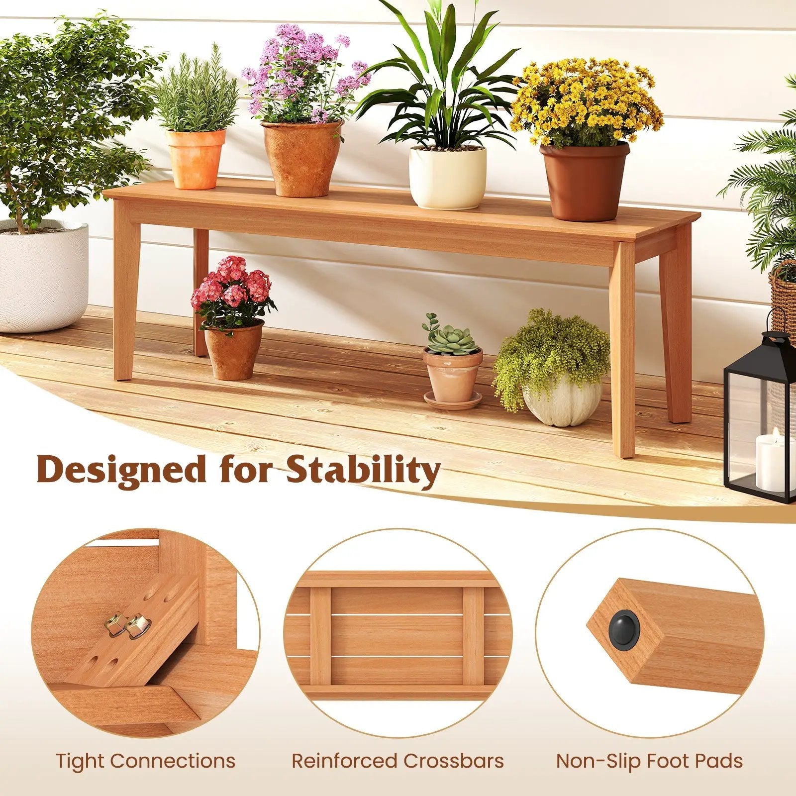 55 Inches Outdoor Teak Wood Bench with 880 LBS Weight Capacity by DirectDeals