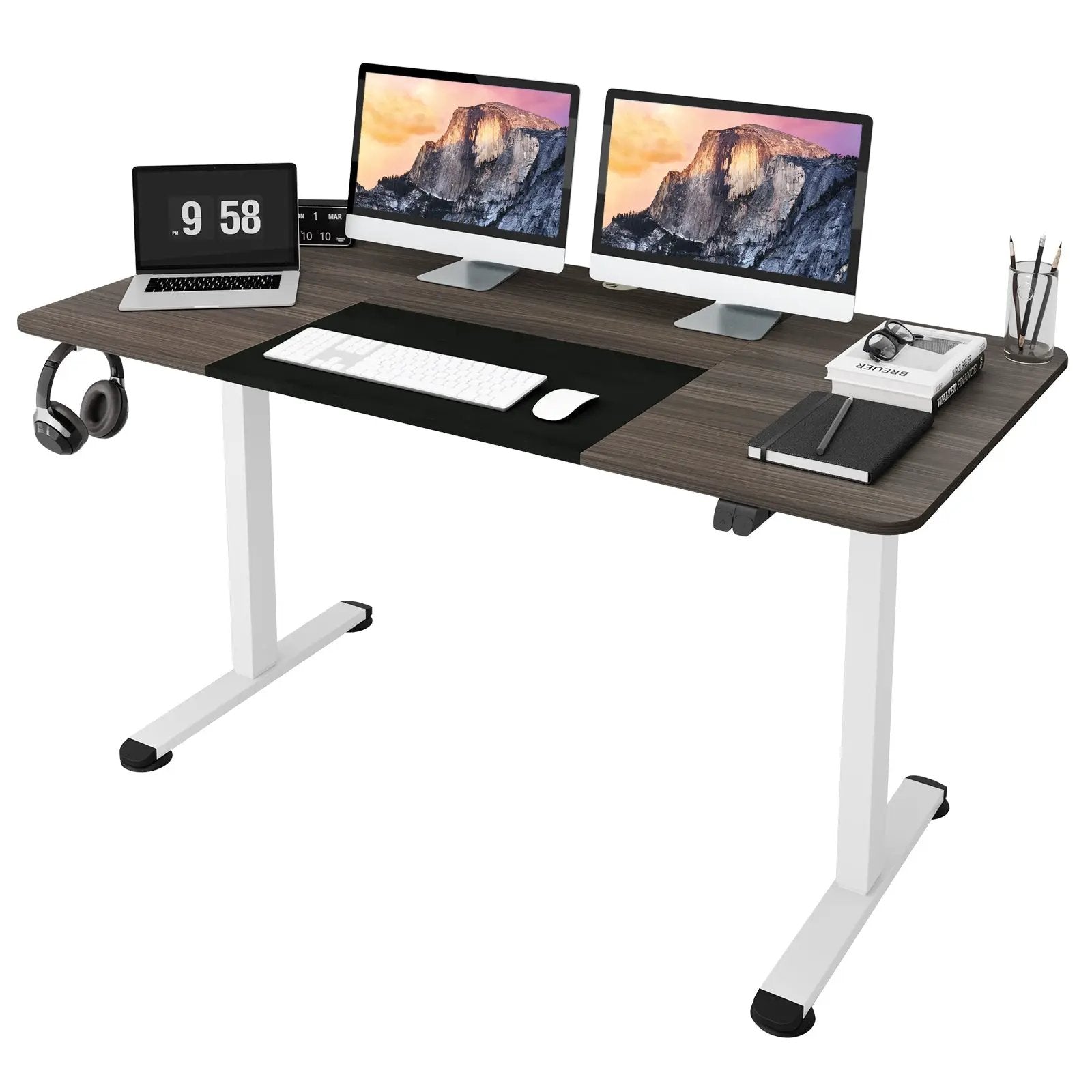 55 Inch Electric Standing Desk Adjustable with Cable Management Hole-Brown by DirectDeals