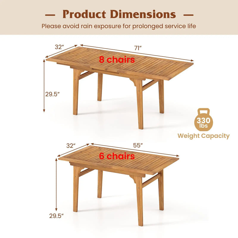 55 Inch Patio Dining Table Expandable for 6-8 People with Umbrella Hole by DirectDeals
