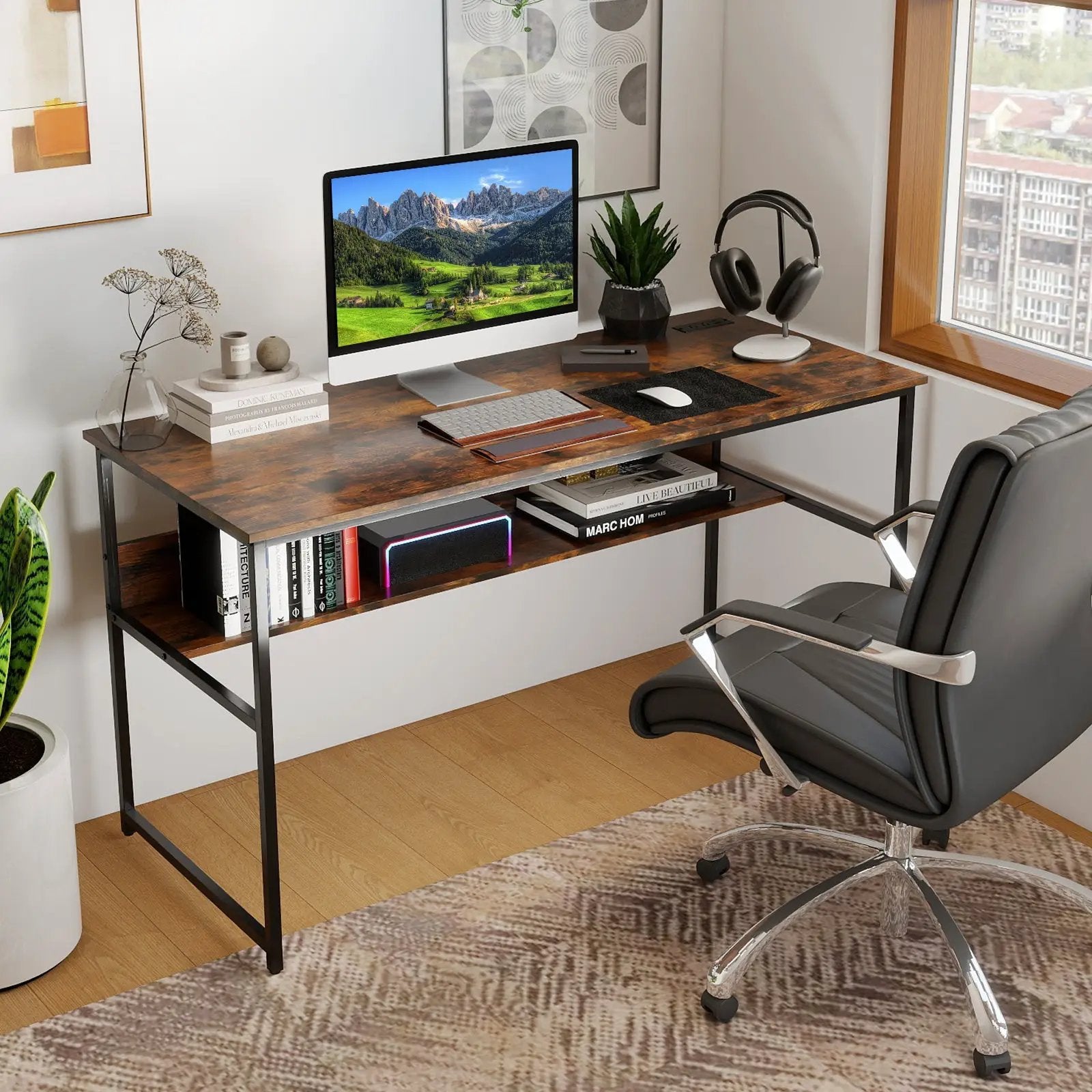 55 x 24 inch Computer Desk with Power Outlets and USB Ports by DirectDeals