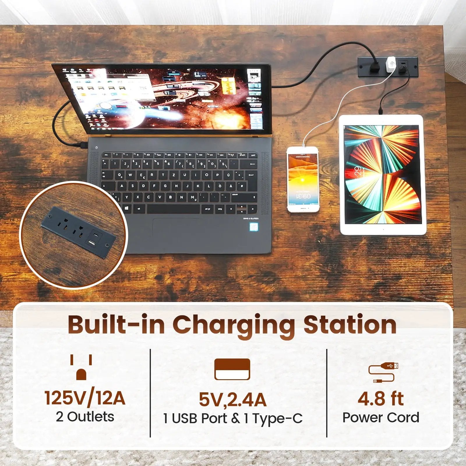 55 x 24 inch Computer Desk with Power Outlets and USB Ports by DirectDeals