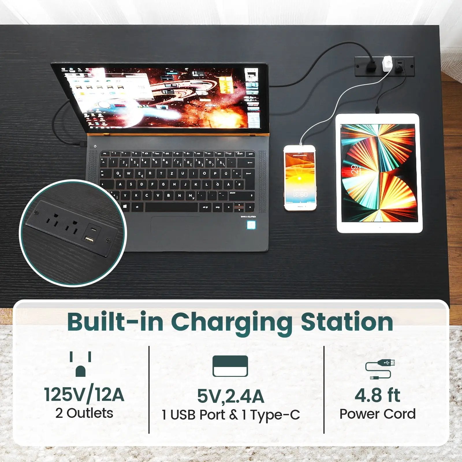 55 x 24 inch Computer Desk with Power Outlets and USB Ports by DirectDeals
