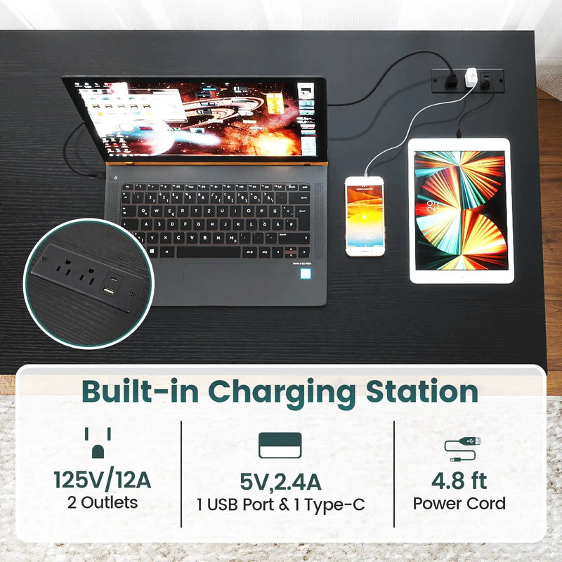 55 x 24 inch Computer Desk with Power Outlets and USB Ports by DirectDeals
