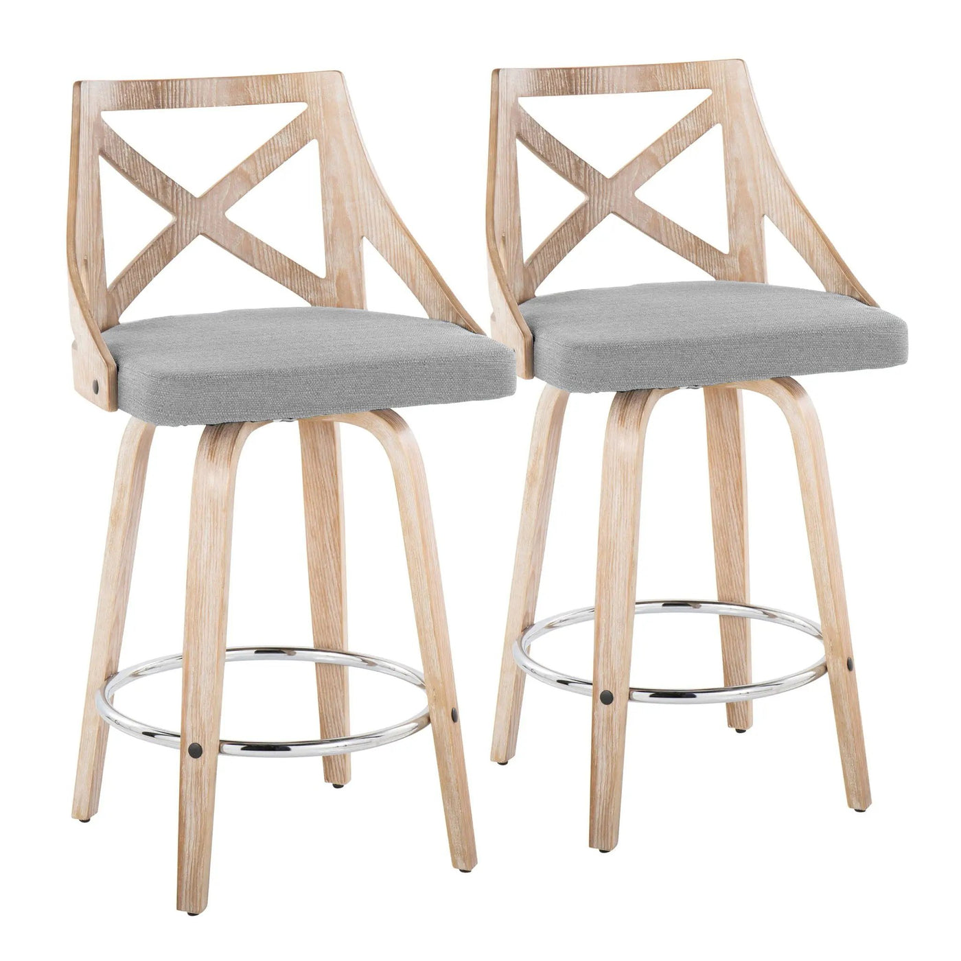 Charlotte - Farmhouse Fixed Height Counter Stool With Swivel And Round Footrest (Set of 2) by HouseOfZazla