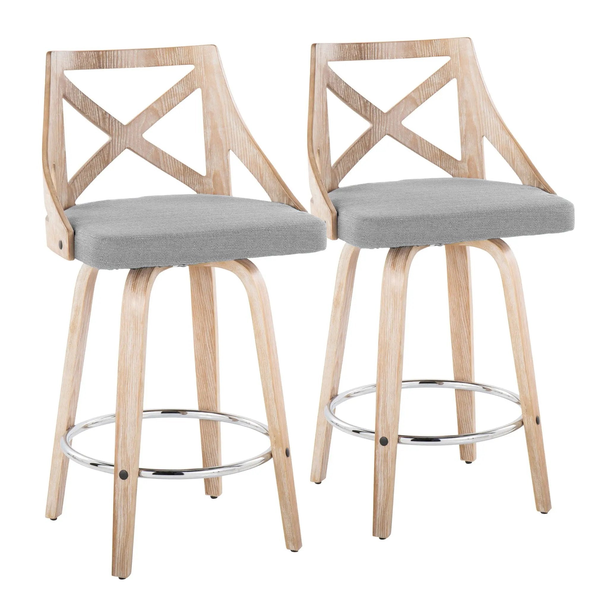 Charlotte - Farmhouse Fixed Height Counter Stool With Swivel And Round Footrest (Set of 2) by HouseOfZazla
