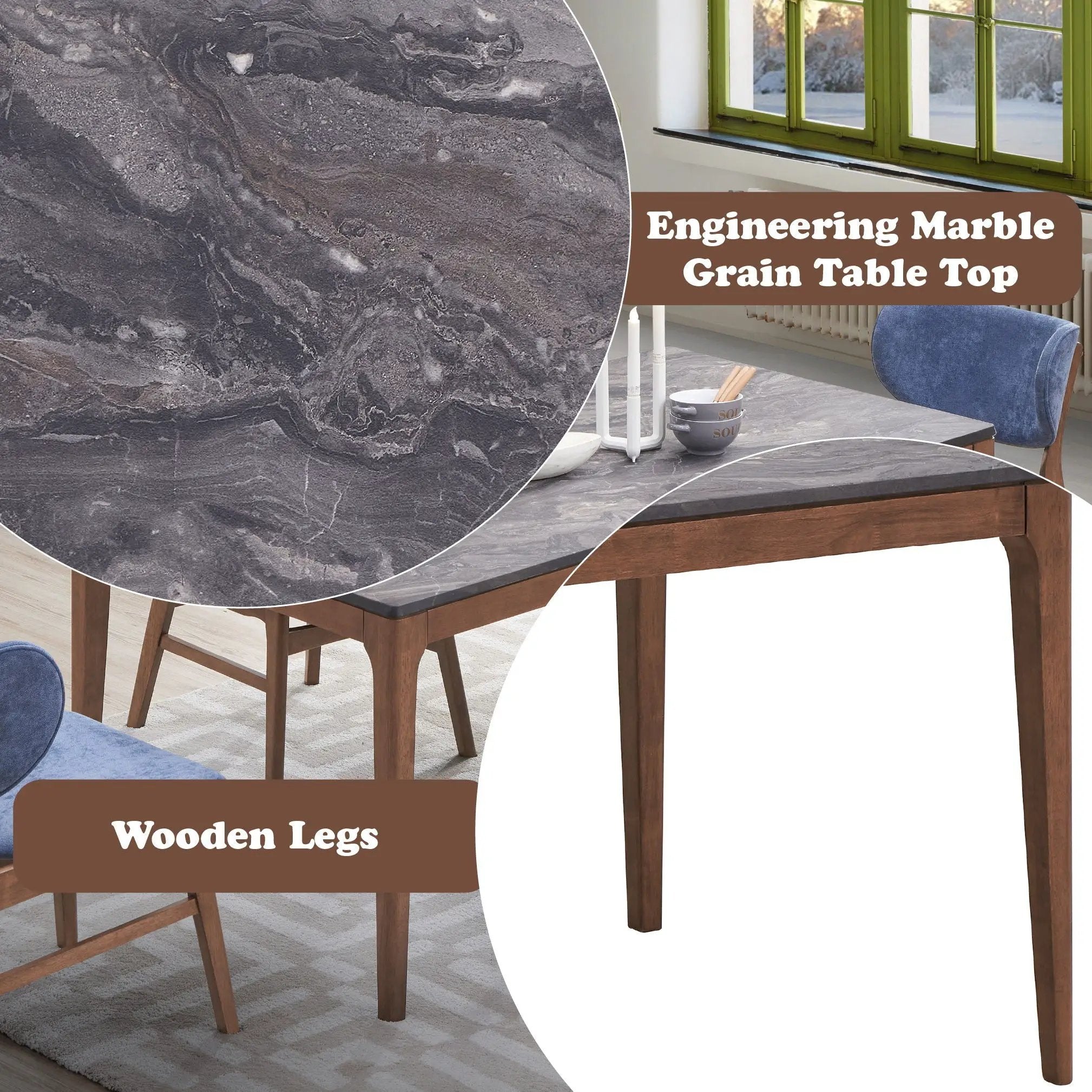 Bevis - Engineered Stone Top Dining Table - Walnut by Unique Piece Furniture