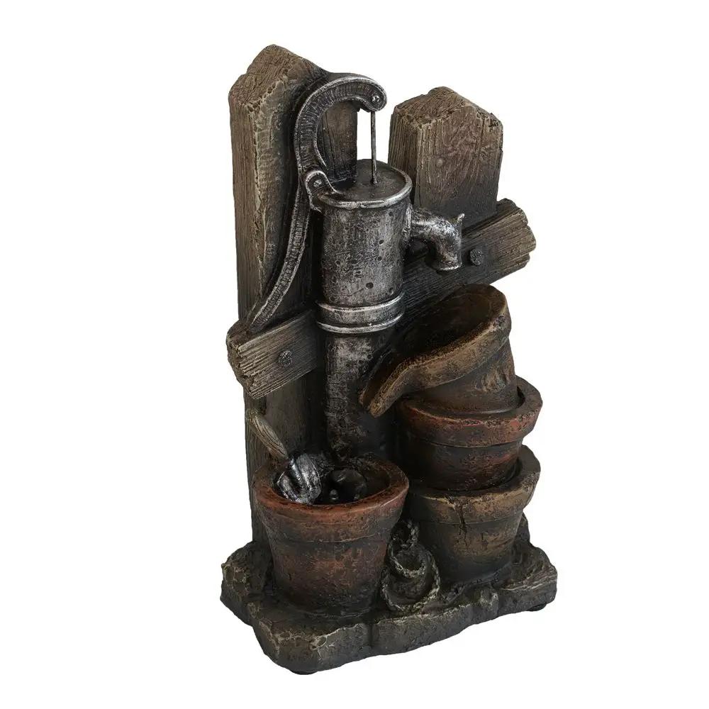 Water Fountain With Antique Water Pump Design And LED Light - Brown / Gray by HouseOfZazla