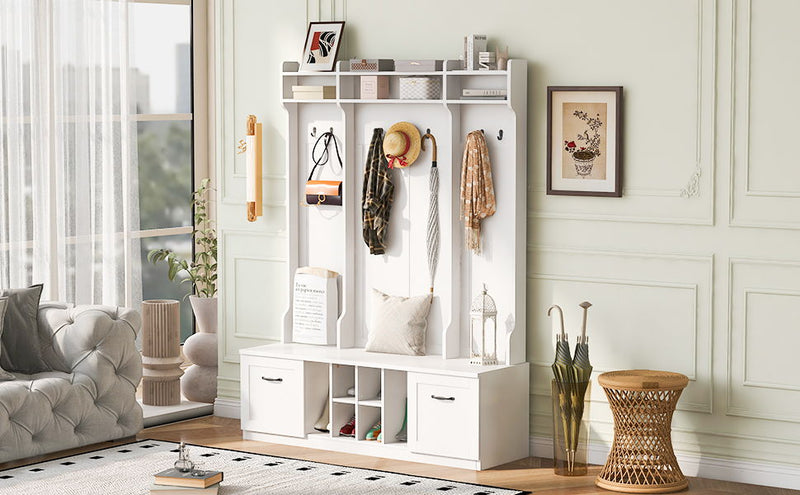 5 In 1 Entryway Bench With Coat Rack, 7 Sturdy Hooks, 2 Spacious Drawers And Adjustable Shelves by HouseOfZazla