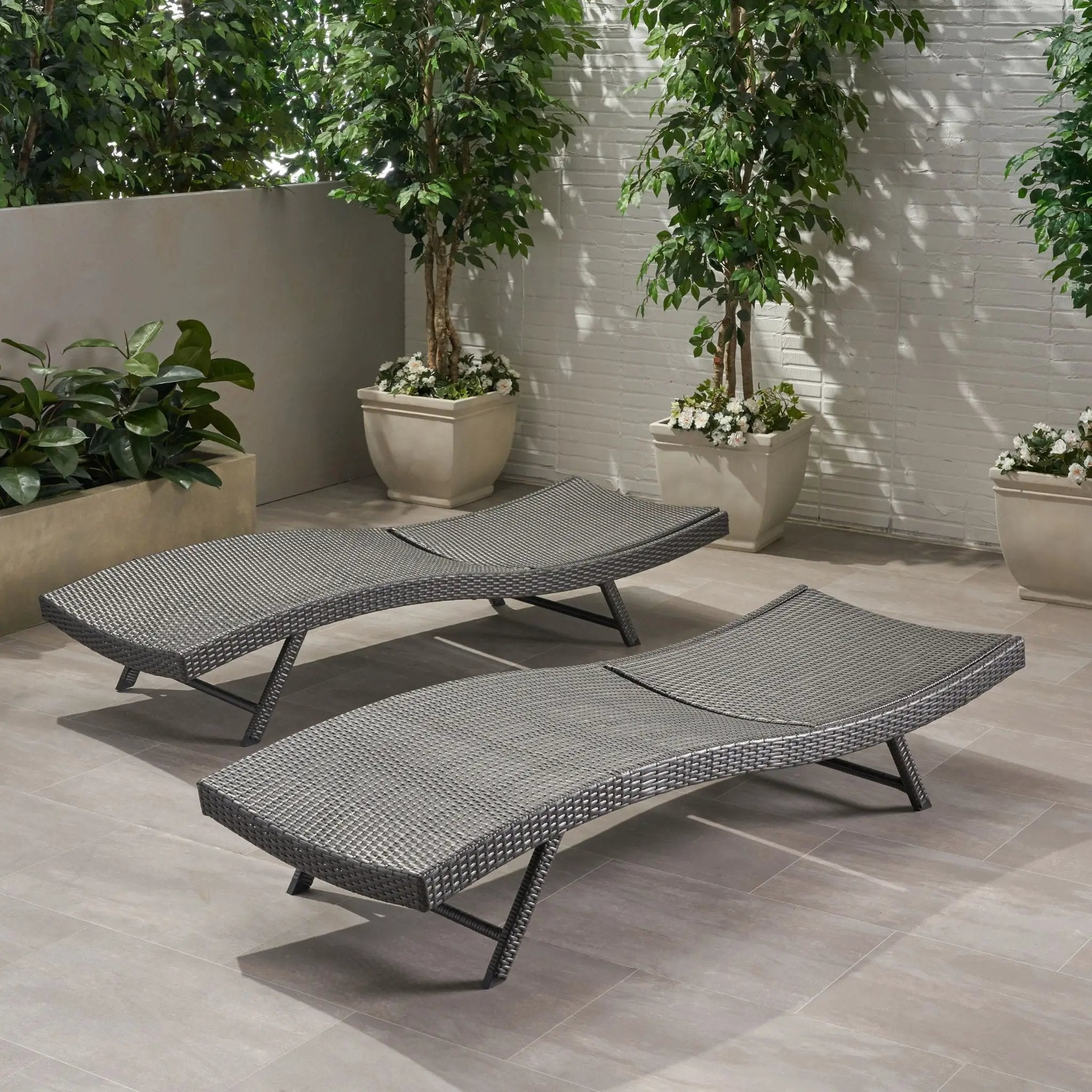 Wicker Chaise With Adjustable Reclining Seats (Set of 2) - Gray by HouseOfZazla