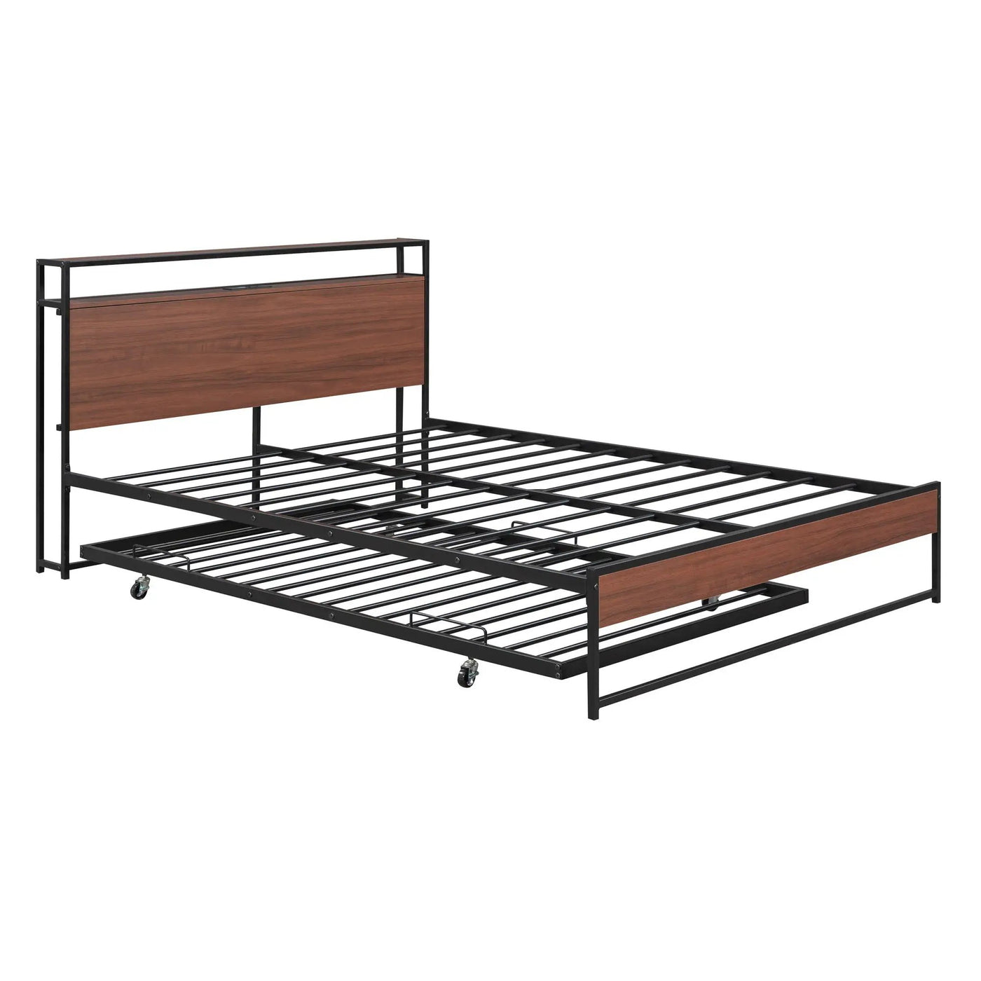 Platform Bed Frame With Trundle, USB Ports And Slat Support, No Box Spring Needed by Unique Piece Furniture
