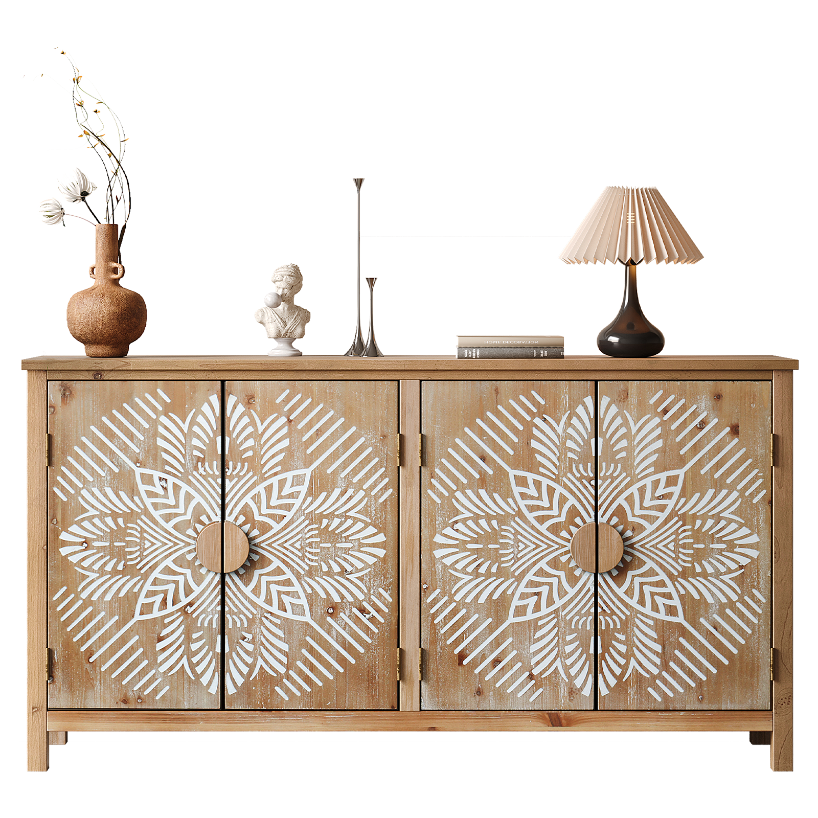 60" Wood Accent Cabinet with 4 Doors Brown and Antique White by HouseOfZazla