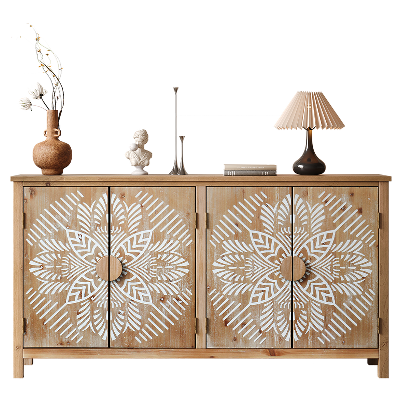 60" Wood Accent Cabinet with 4 Doors Brown and Antique White by HouseOfZazla