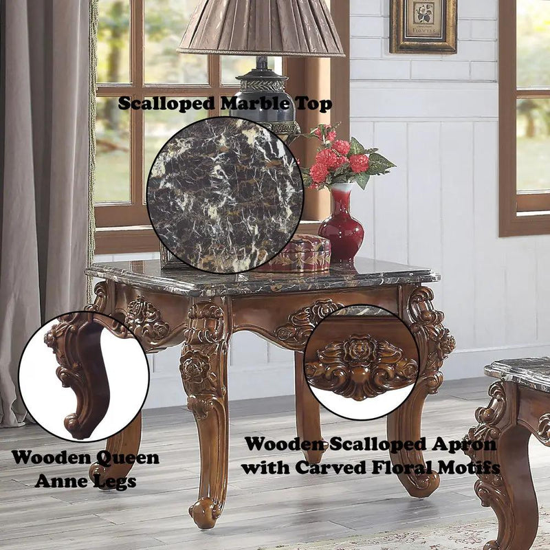 Forsythia - End Table - Marble Top & Walnut by Unique Piece Furniture