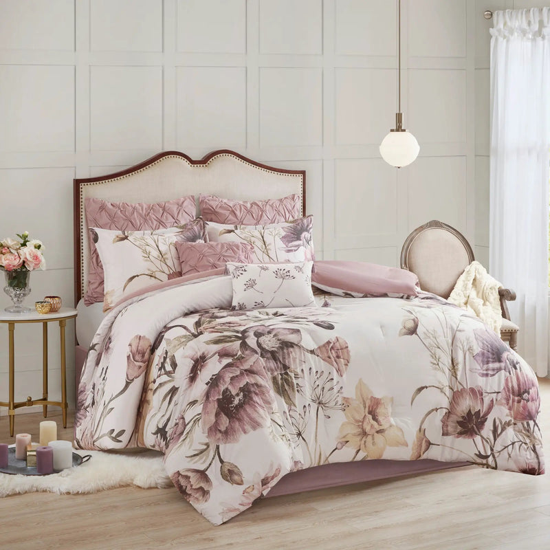 8 Piece Cotton Printed Comforter Set Blush King by HouseOfZazla