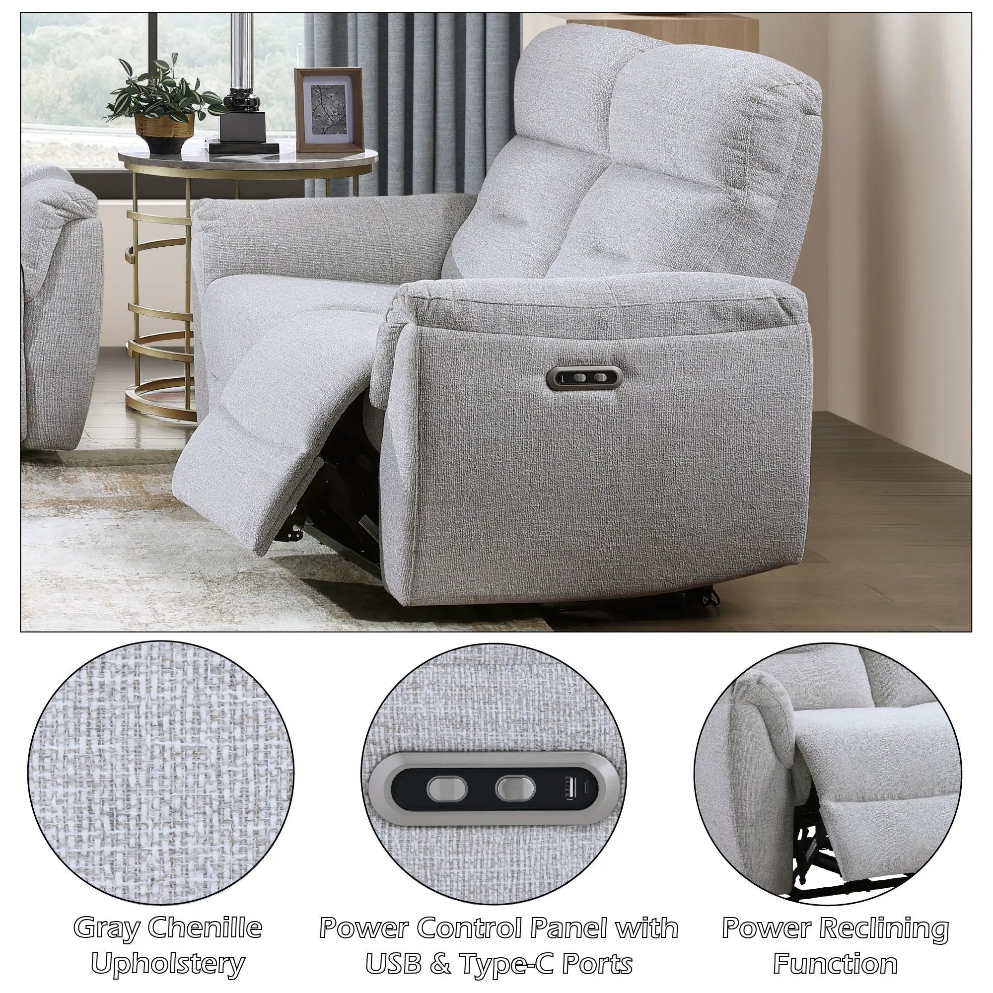 Eastre - Power Motion Loveseat With USB Port - Gray by HouseOfZazla