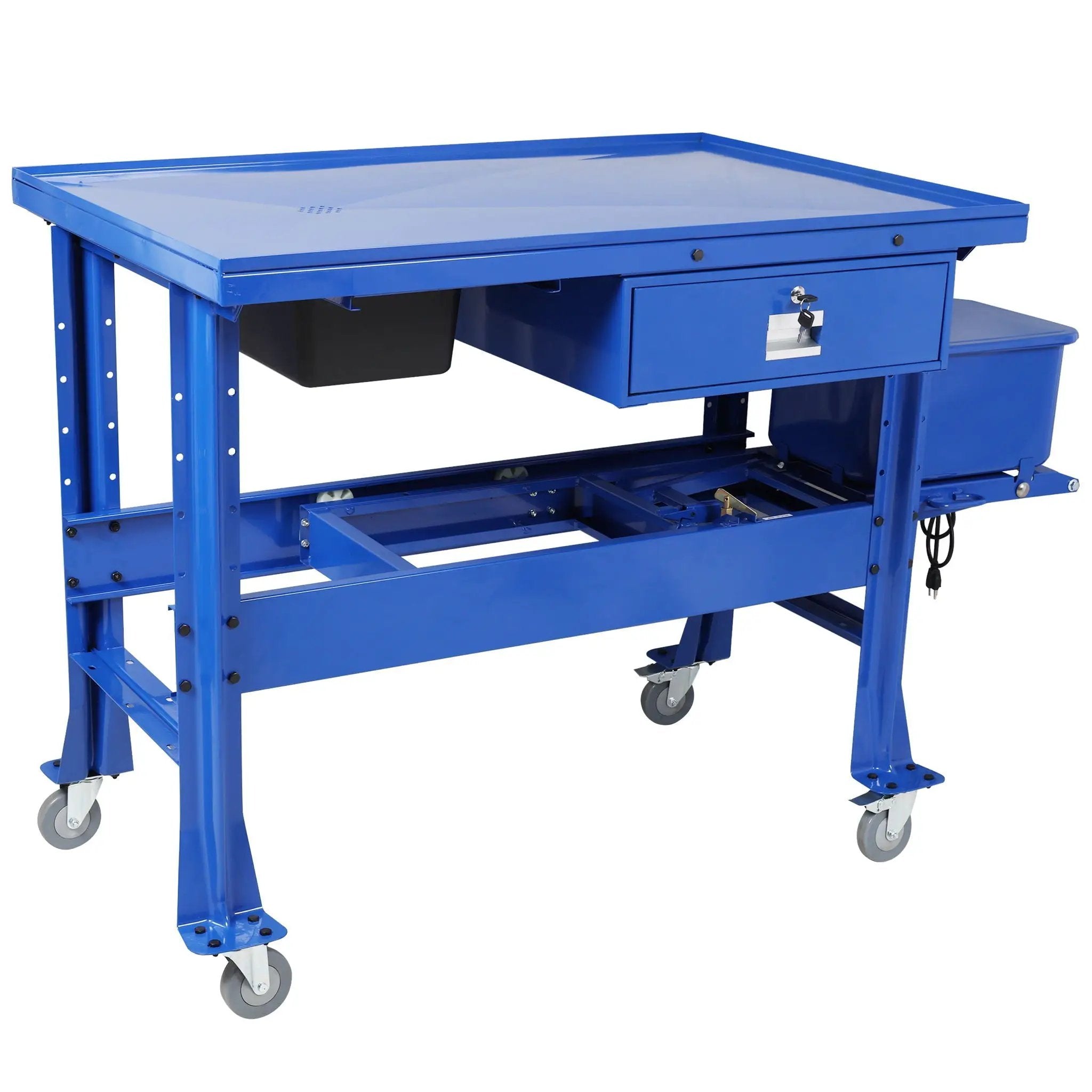 Mobile Tear Down Table With 3.5 Gallon Parts Washer And 110V Pump - Blue by HouseOfZazla