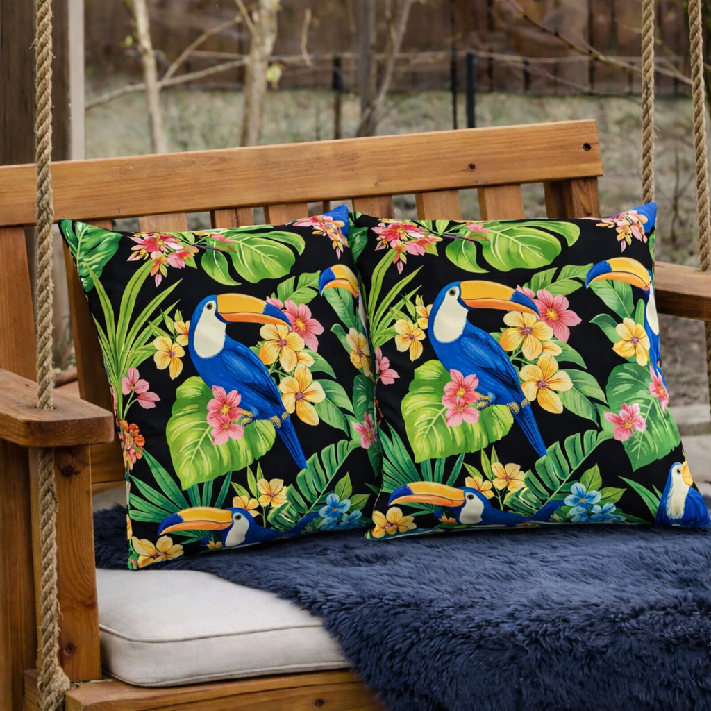 4 Pack Outdoor Pillow Covers 18x18 Inch - Toucan Paradise by HouseOfZazla