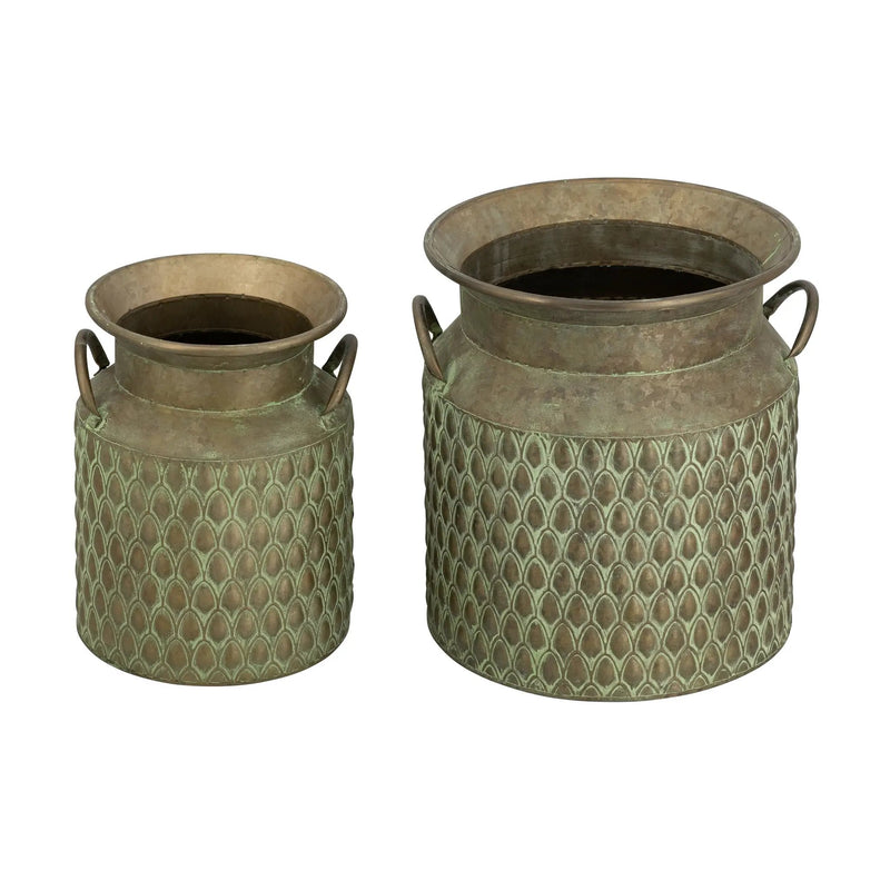 S/2 Iron Milk Jug Planters with Textured Green Finish by HouseOfZazla