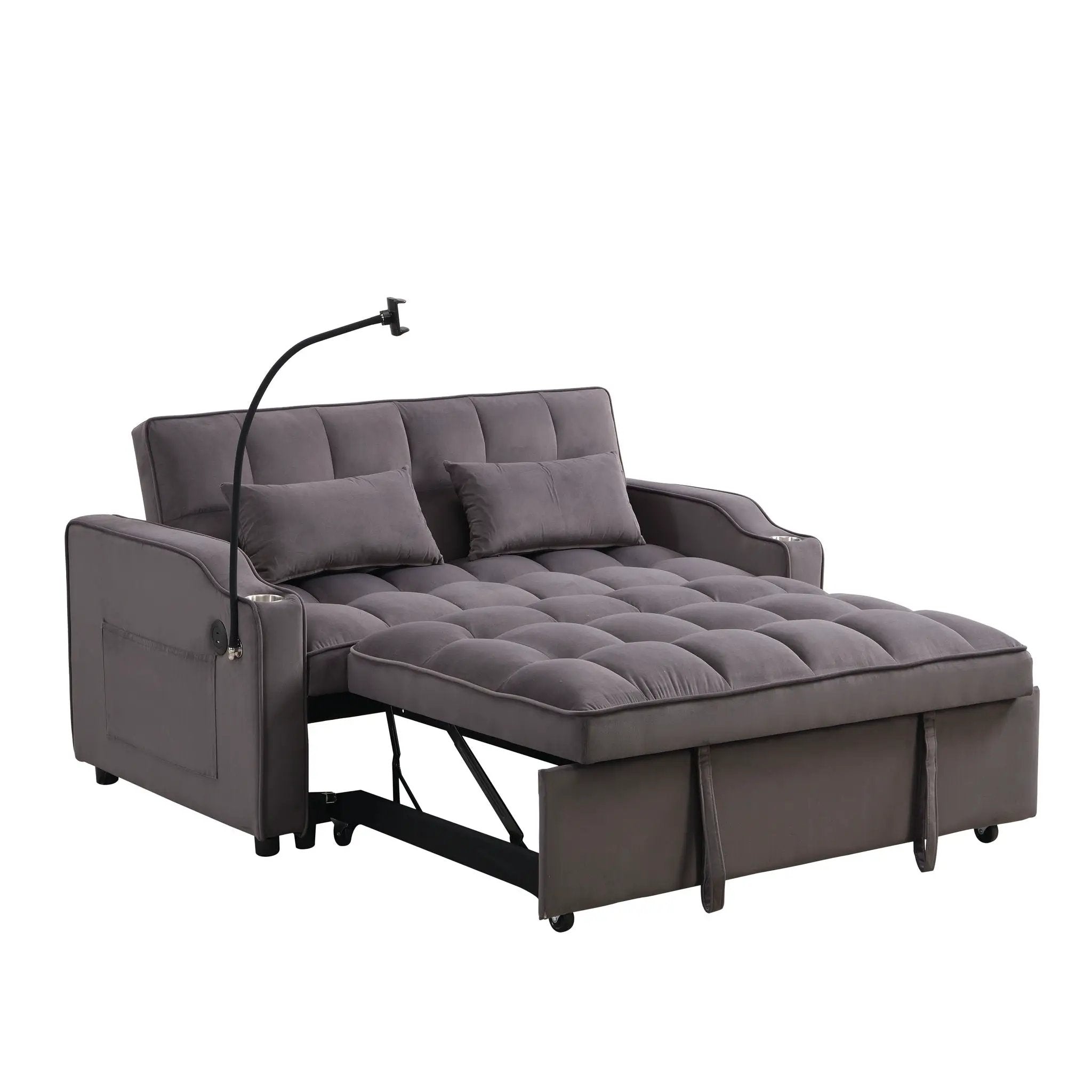 Modern Loveseat Futon Sofa With Pullout Bed, Adjustable Reclining Backrest, Toss Pillows by Unique Piece Furniture