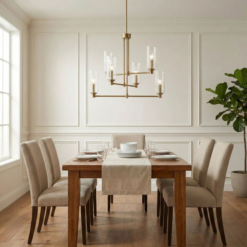 Timeless - 6 Lights Chandelier With Clear Ribbed Satin - Antique Brass / Clear / Gold by Unique Piece Furniture